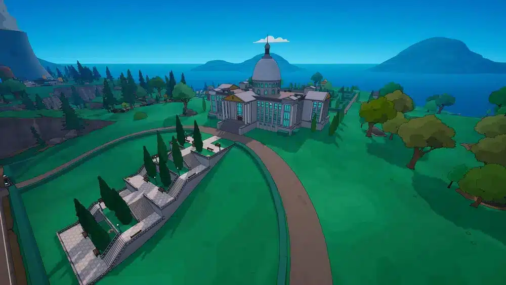 Manoir avec lac en arrière plan et immense domaine boisé