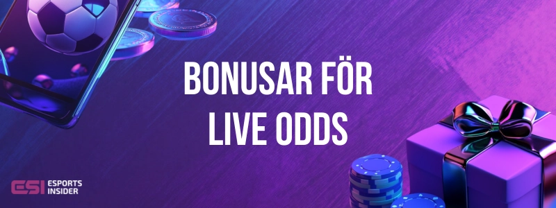 Bonusar för live odds brevid paket, spelmarker, mynt och betting på mobilen