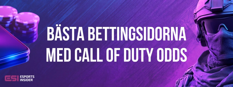 Bästa bettingsidorna med Call of Duty odds brevid spelmarker, mobil och spelkaraktär