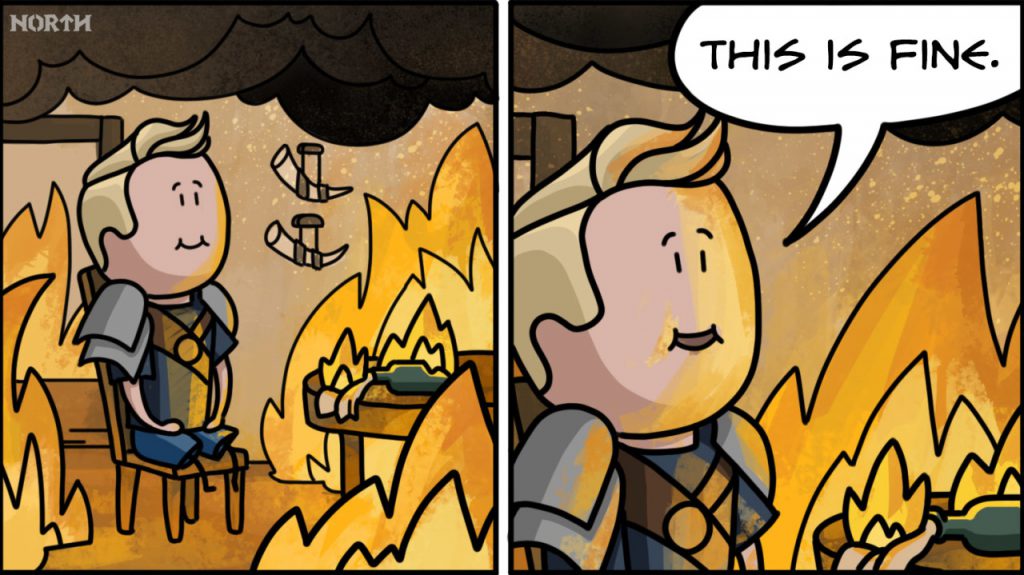 This is Fine meme drawn as North Scandinavian cartoon character