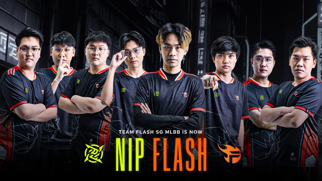 Image of NIP Team Flash players standing on dark background