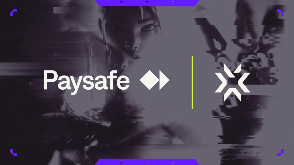 Image of VCT EMEA and Paysafe logos on blurred background of VALORANT Agent with purple accents on the border