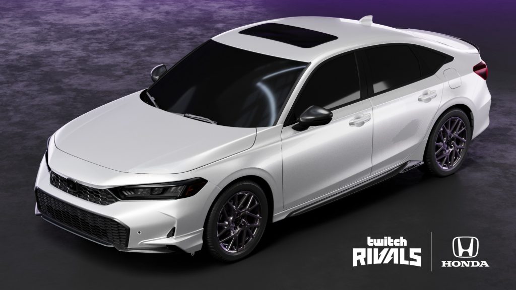 Image of Honda Civic car on purple background with Twitch Rivals and Honda logos in bottom-right corner