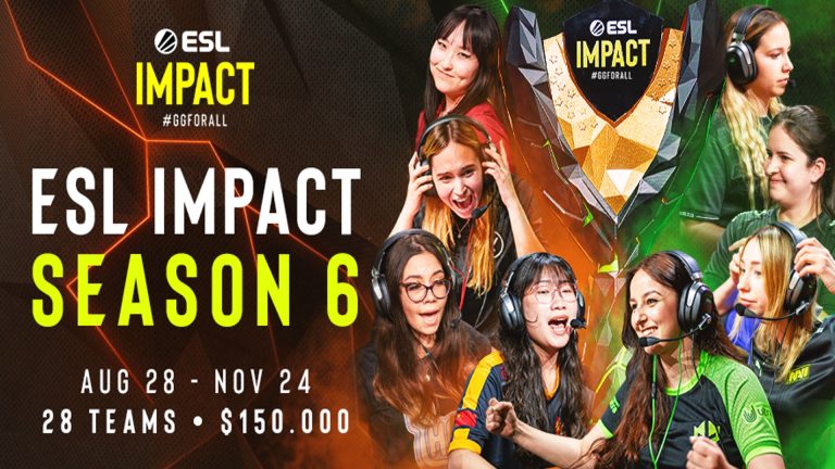 ESL Impact logo next to female Counter-Strike players celebrating