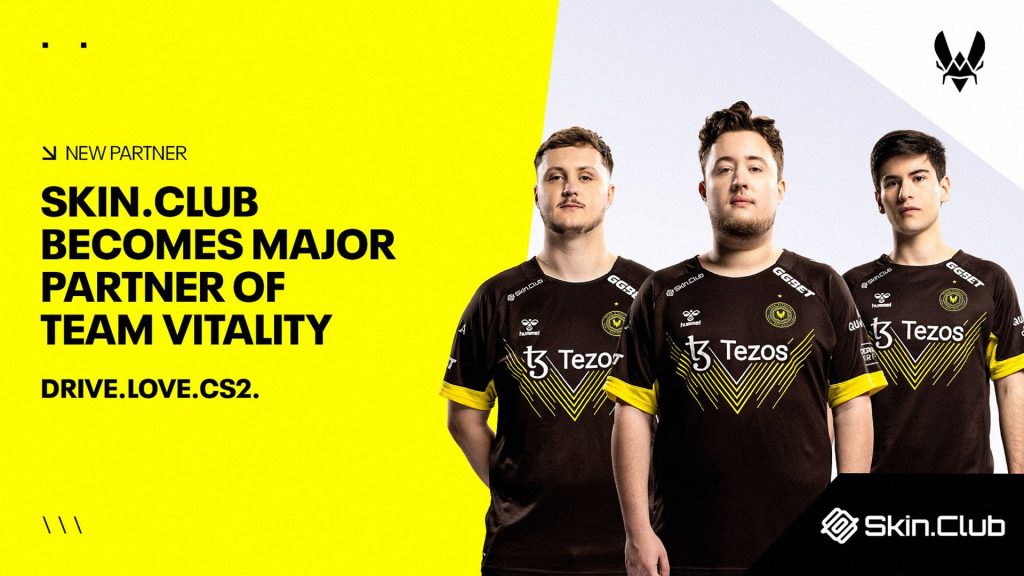 Team Vitality players standing on yellow and white background