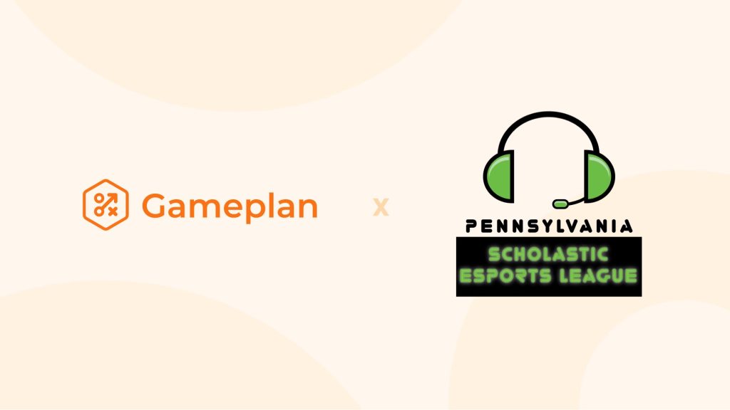 Image of Gameplan and Pennsylvania Scholastic Esports League logos on a sandy coloured background