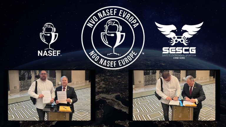 NASEF and SESCG logos above two images of repreasentatives signing paperwork