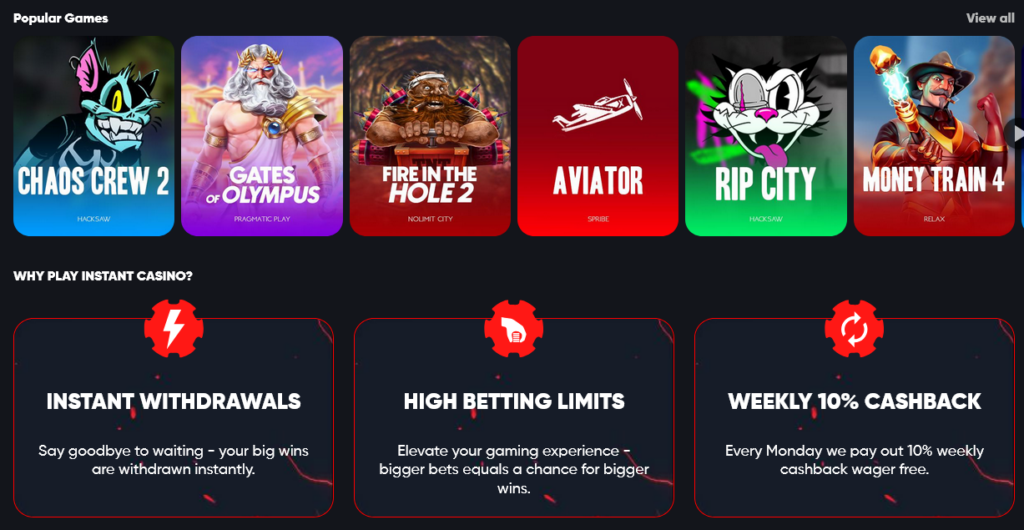 nabídka her v instant crypto casinu
