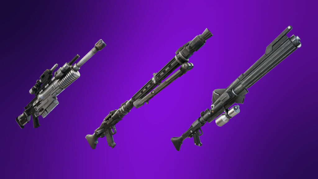 Three futuristic sniper rifles from Fortnite