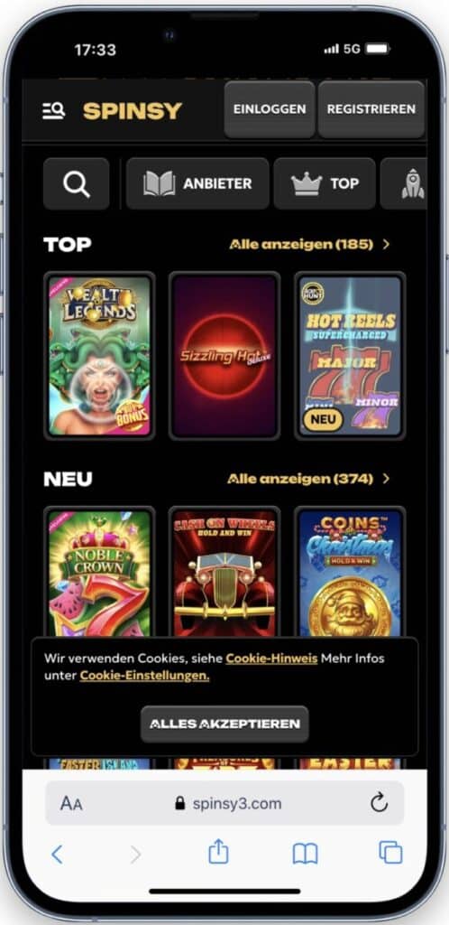 Mobile App von Spinsy