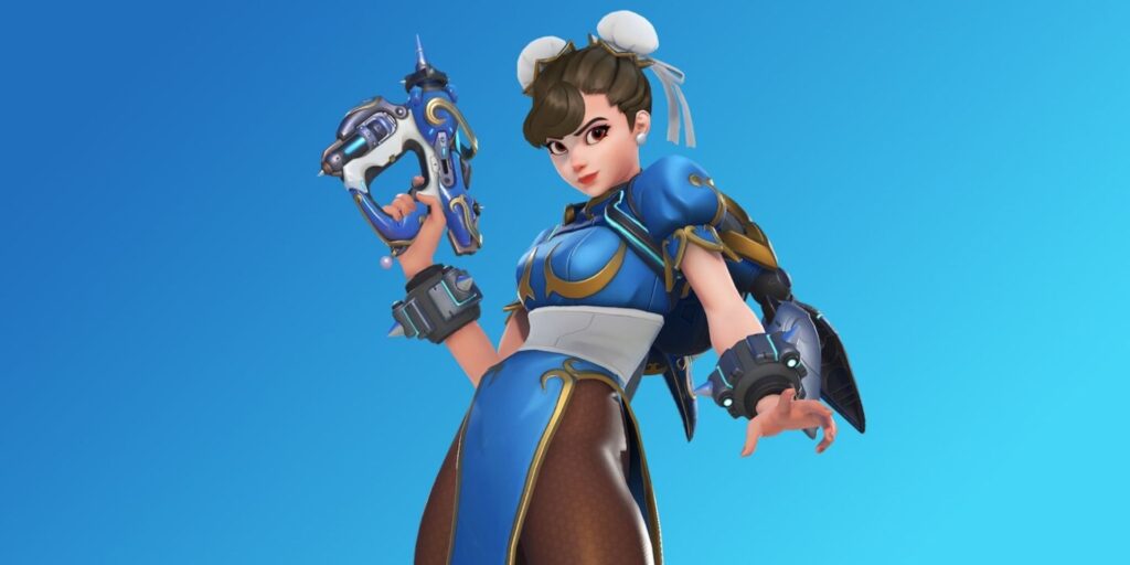 Juno wearing a Chun-Li-inspired Street Fighter skin in Overwatch 2.