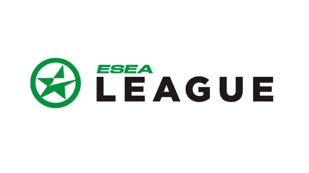 Logo of ESEA League featuring a green star within a circle and bold black text reading "LEAGUE" alongside the acronym "ESEA".