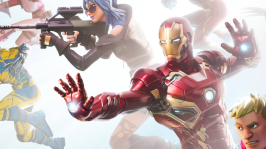 Iron Man and other Fortnite characters in action