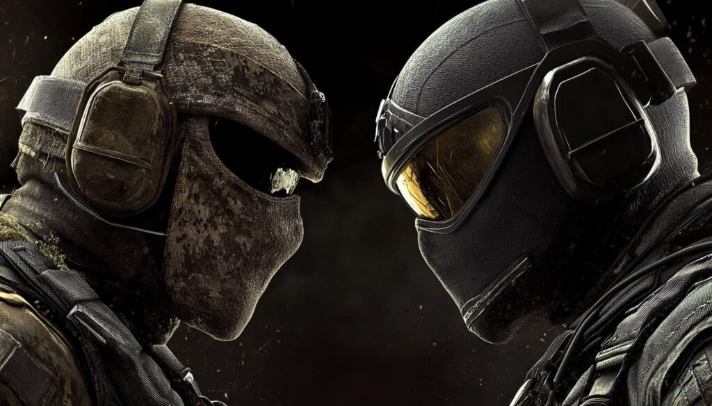Two tactical soldiers face off — one in worn, camouflaged gear symbolizing CS:GO, the other in sleek, modern armor representing CS2 — highlighting the contrast between old and new versions of Counter-Strike.