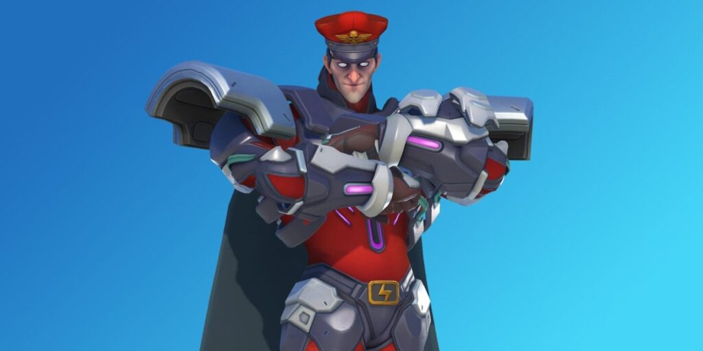 Sigma wearing an M. Bison-inspired Street Fighter skin in Overwatch 2.