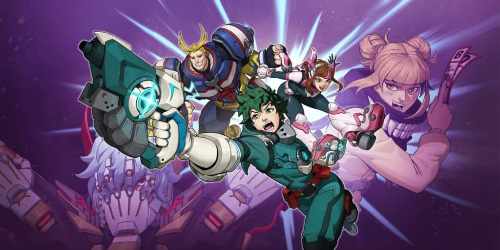 Art for the Overwatch 2 x My Hero Academia crossover, showing heroes styled as characters from the anime.