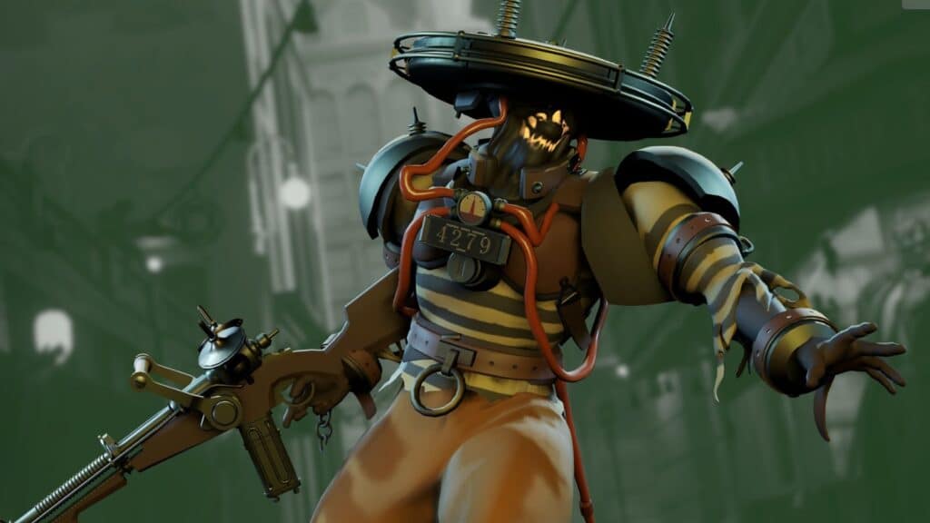 Seven from Deadlock aiming his rifle in a dark urban setting.