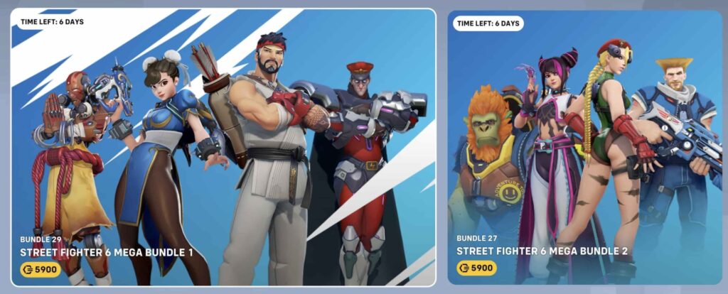 Overwatch 2 x Street Fighter Mega Bundles with crossover skins and pricing.