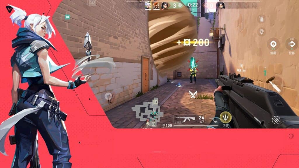 A smartphone displays a colorful action game scene with a character jumping near a temple, surrounded by trees and mountains.
