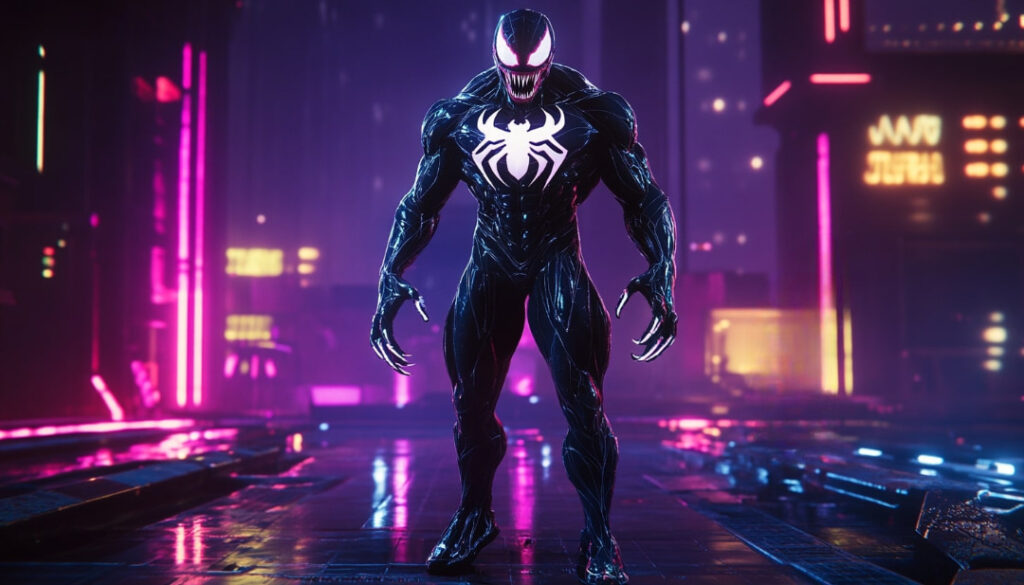 Venom standing alone in a brightly lit Marvel Rivals-style arena, symbolizing the game's declining player count and the fading hype around its competitive scene.