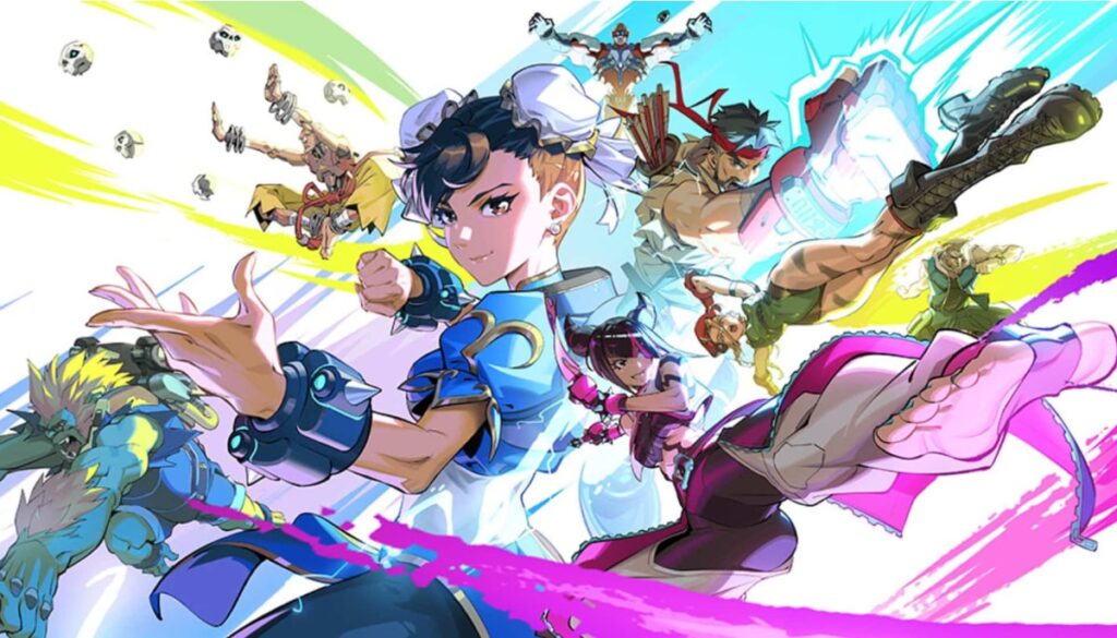 Anime-style artwork of Overwatch 2 x Street Fighter 6 crossover heroes, highlighting the event’s premium cosmetic bundles.
