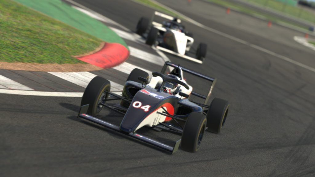 Image of FIA F4 racing cars racing around Silverstone in iRacing