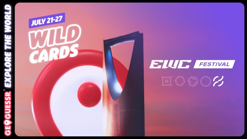 Image of GeoGuessr logo next to skyscraper and Esports World Cup Festival logo
