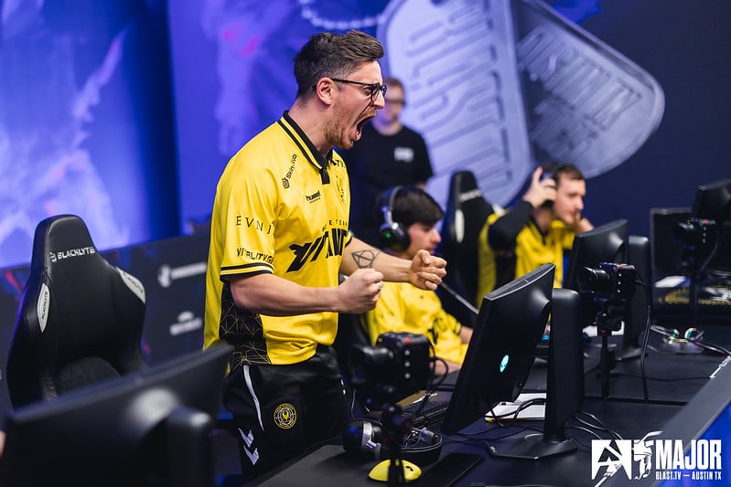 Team Vitality player celebrates during a match at the BLAST.tv Austin Major 2025