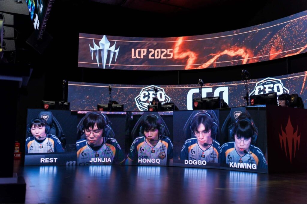 CTBC Flying Oyster players on stage during an LCP 2025 League of Legends match