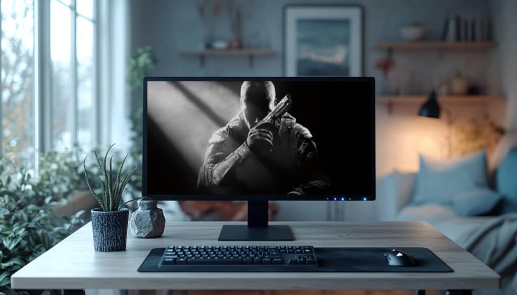 Monitor shows soldier from Call of Duty: Black Ops, teasing Black Ops 7.