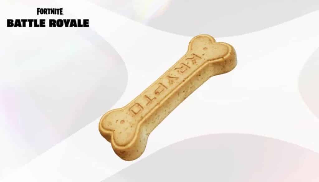 Promotional image of a bone-shaped Krypto Treat from Fortnite Battle Royale, featuring the word “Krypto” engraved on it