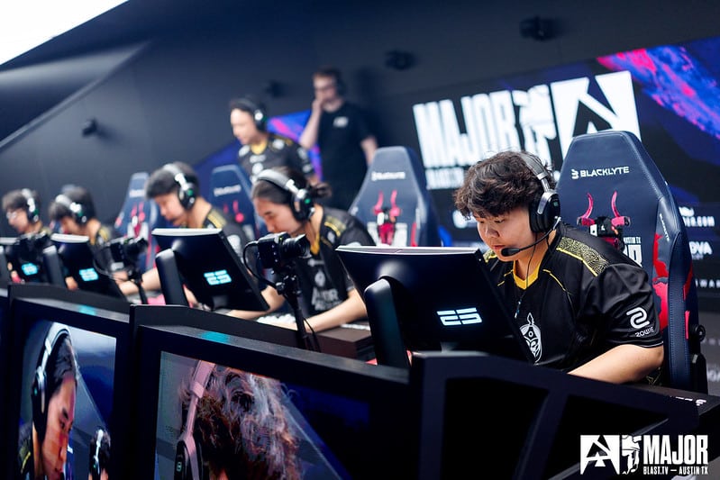 MongolZ players on stage during the CS2 Austin Major 2025 grand final