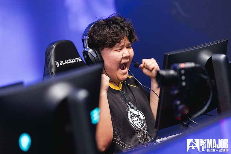 The MongolZ player celebrates during a match at the BLAST.tv Austin Major 2025