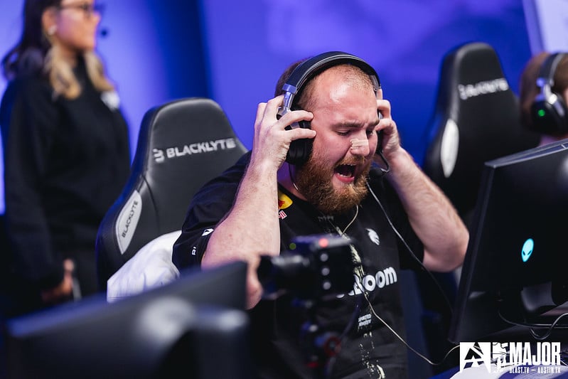 Team Spirit player passionately shouting during a match at the BLAST.tv Austin Major 2025