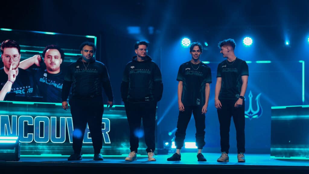 Image of Vancouver Surge players standing on stage at Call of Duty League event