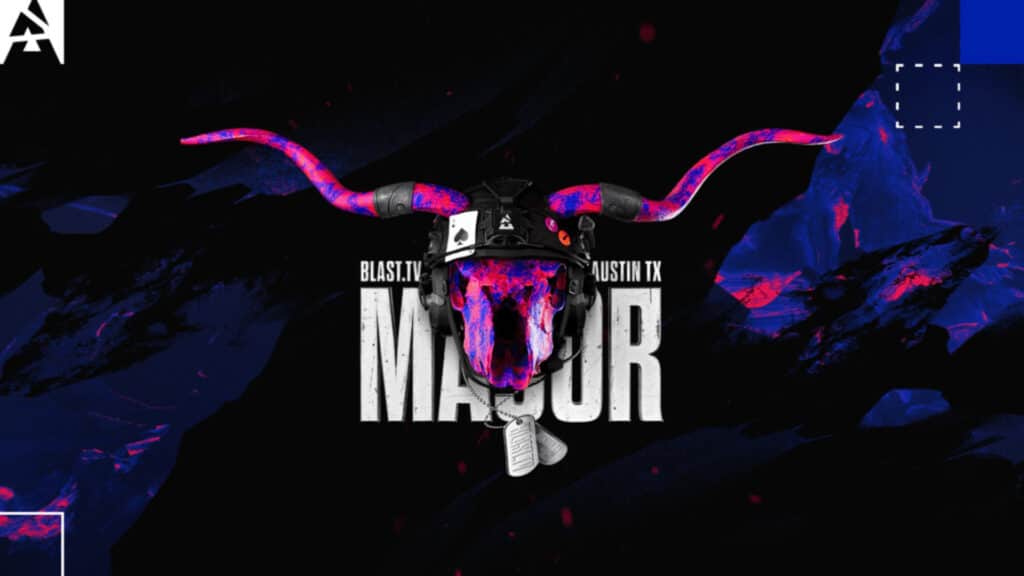 Image of BLAST Austin Major logo on a black and blue background