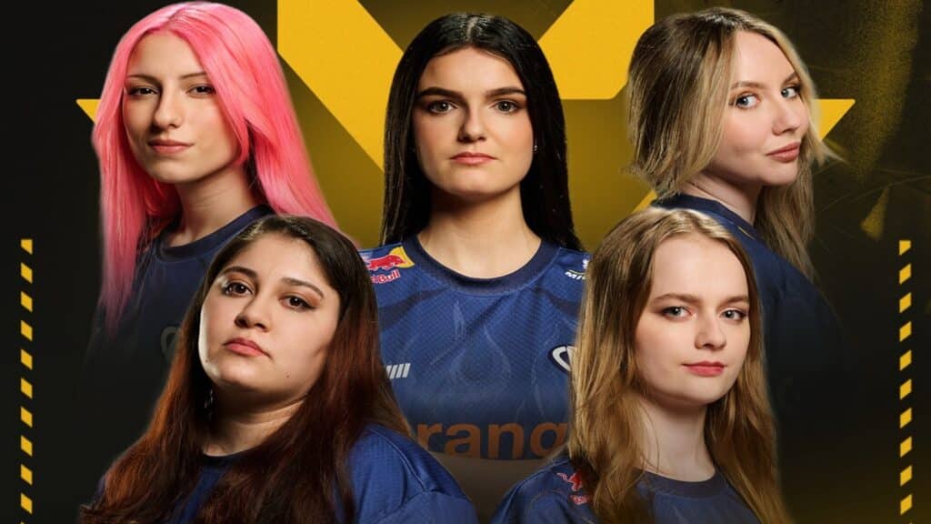 Image of Karmine Corp VCT Game Changers roster on a black and gold background