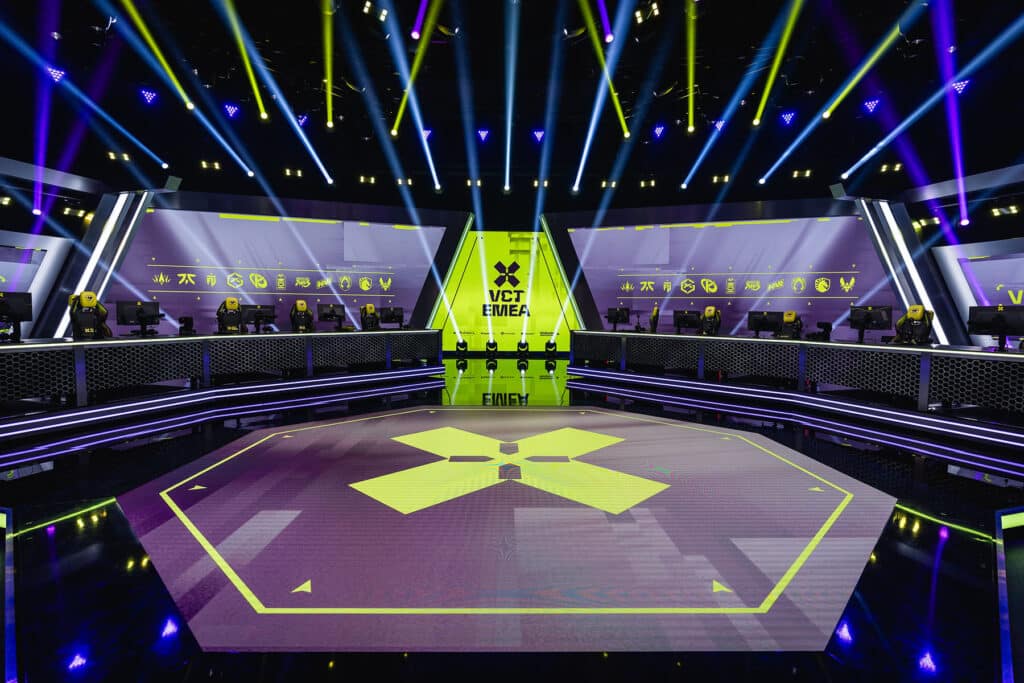 Image of VCT EMEA stage illuminated by lights