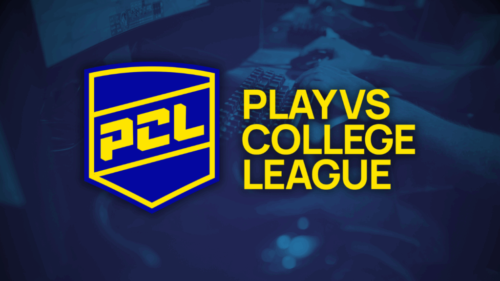 PlayVS College League announcement 2025 graphic with esports set up
