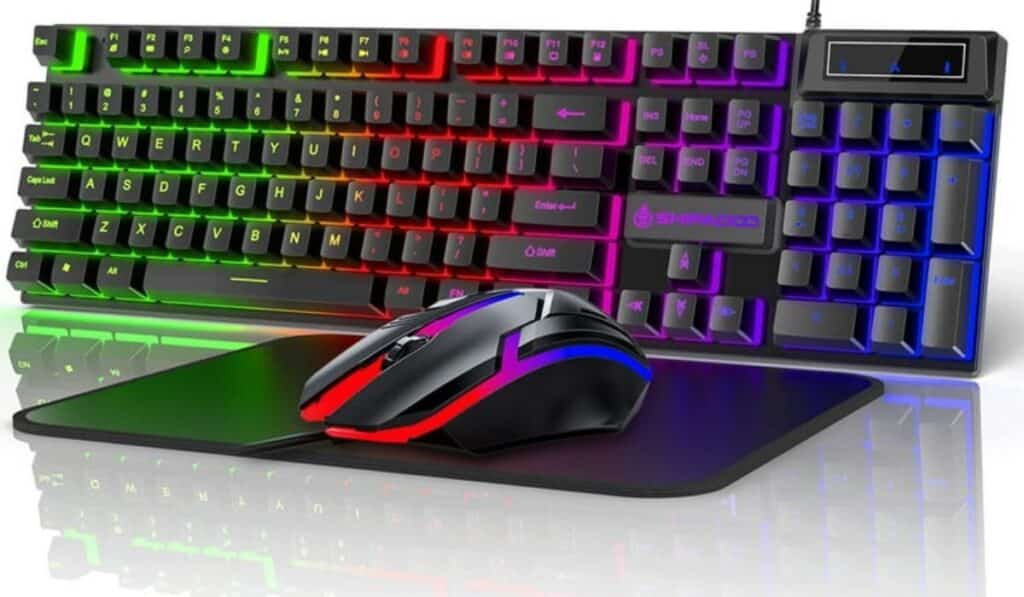 RGB keyboard with gaming mouse on mousepad