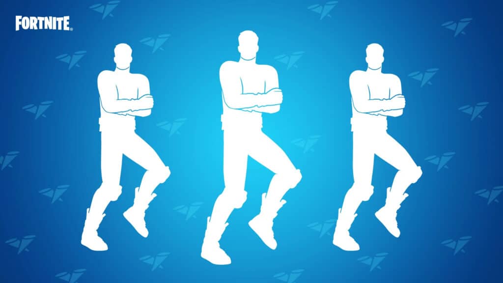 Three white silhouettes of dancing figures with crossed arms