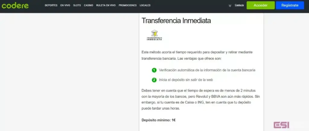 Codere deposito minimo 1 euro