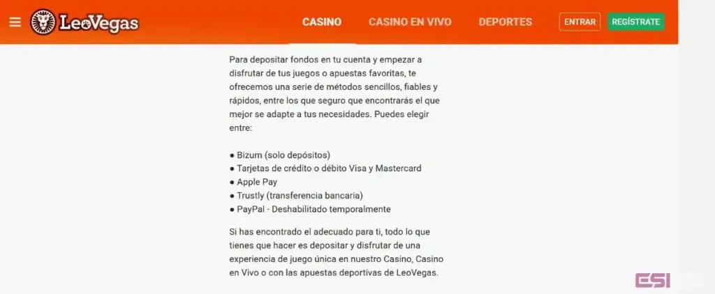 Leovegas casinos con deposito minimo de 1€