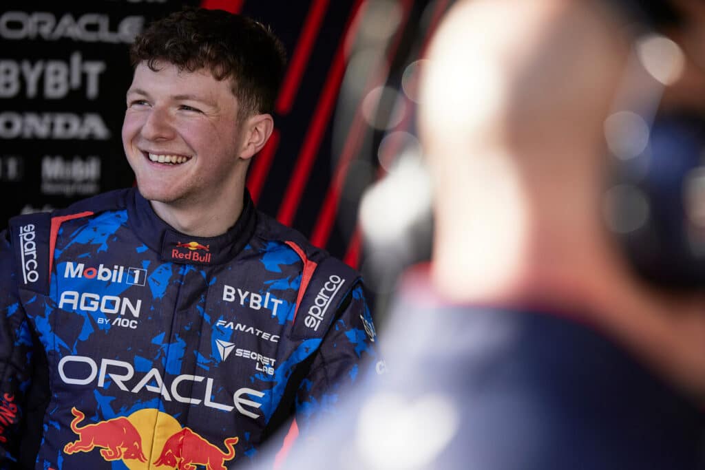 Image of Sebastian Job wearing Red Bull Racing overalls