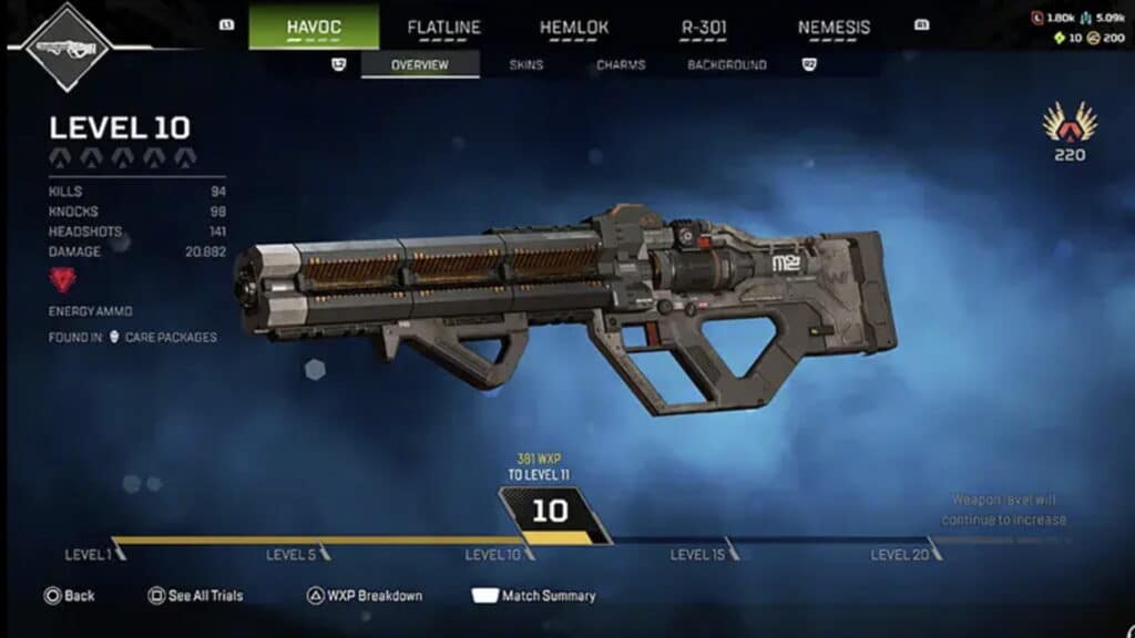 A futuristic energy weapon from Apex Legends displayed on a screen