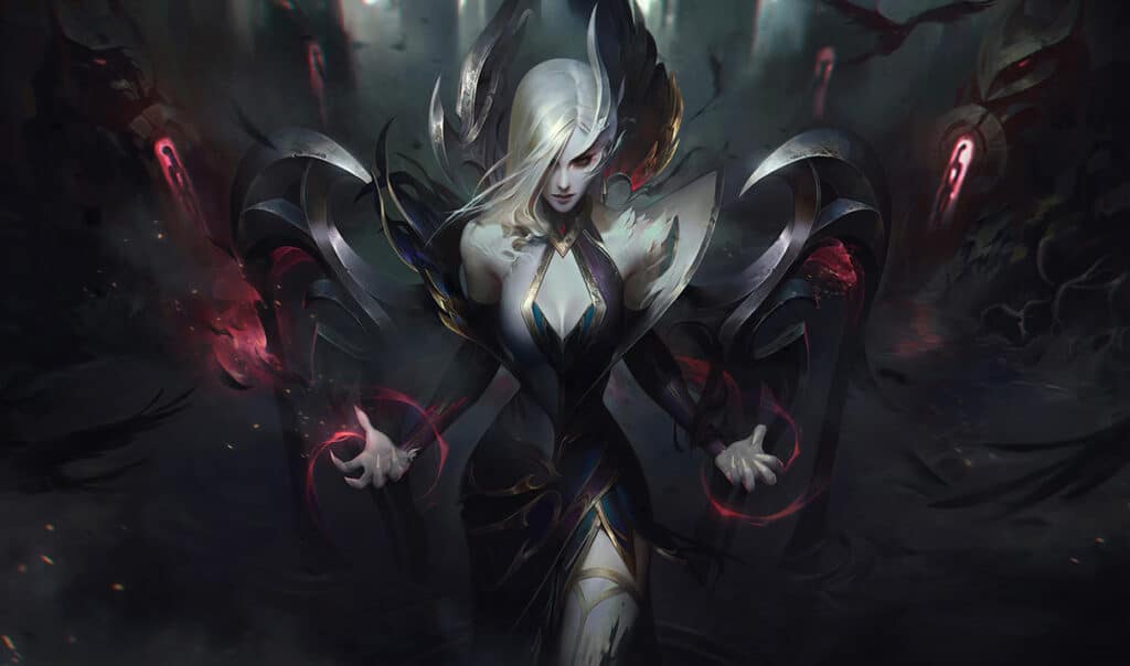League of Legends Morgana Coven skin with gothic dark priestess design