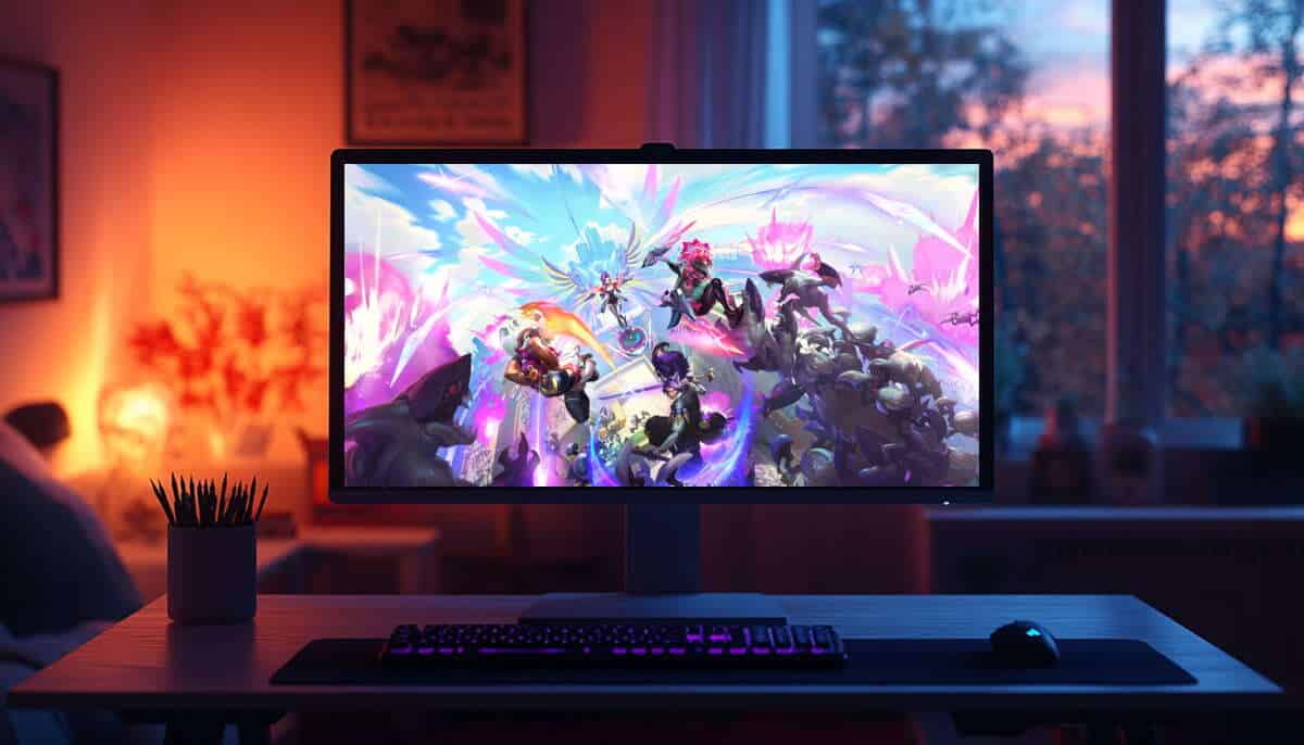 League of Legends artwork on gaming monitor