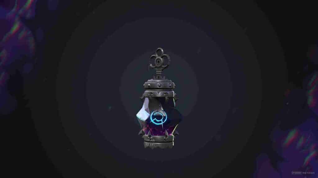 A mysterious lantern with a jewel-like design and glowing blue emblem, suspended against a dark, atmospheric background.