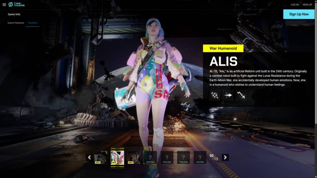 Image of a futuristic character named ALIS, a humanoid in vibrant, holographic attire standing in a high-tech, industrial setting