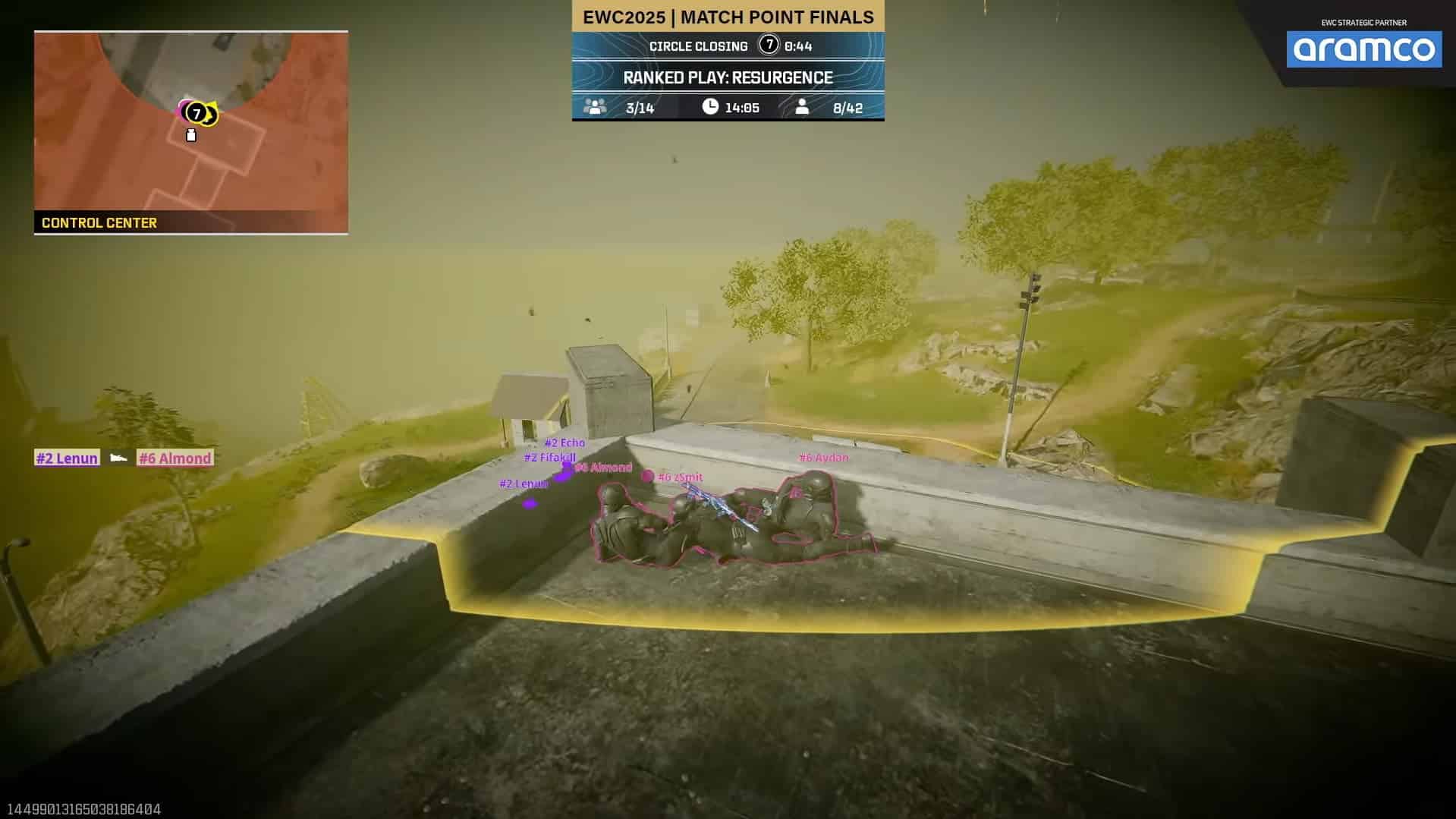 Warzone game screenshot shows four players lying on a rooftop in a team formation during a competition